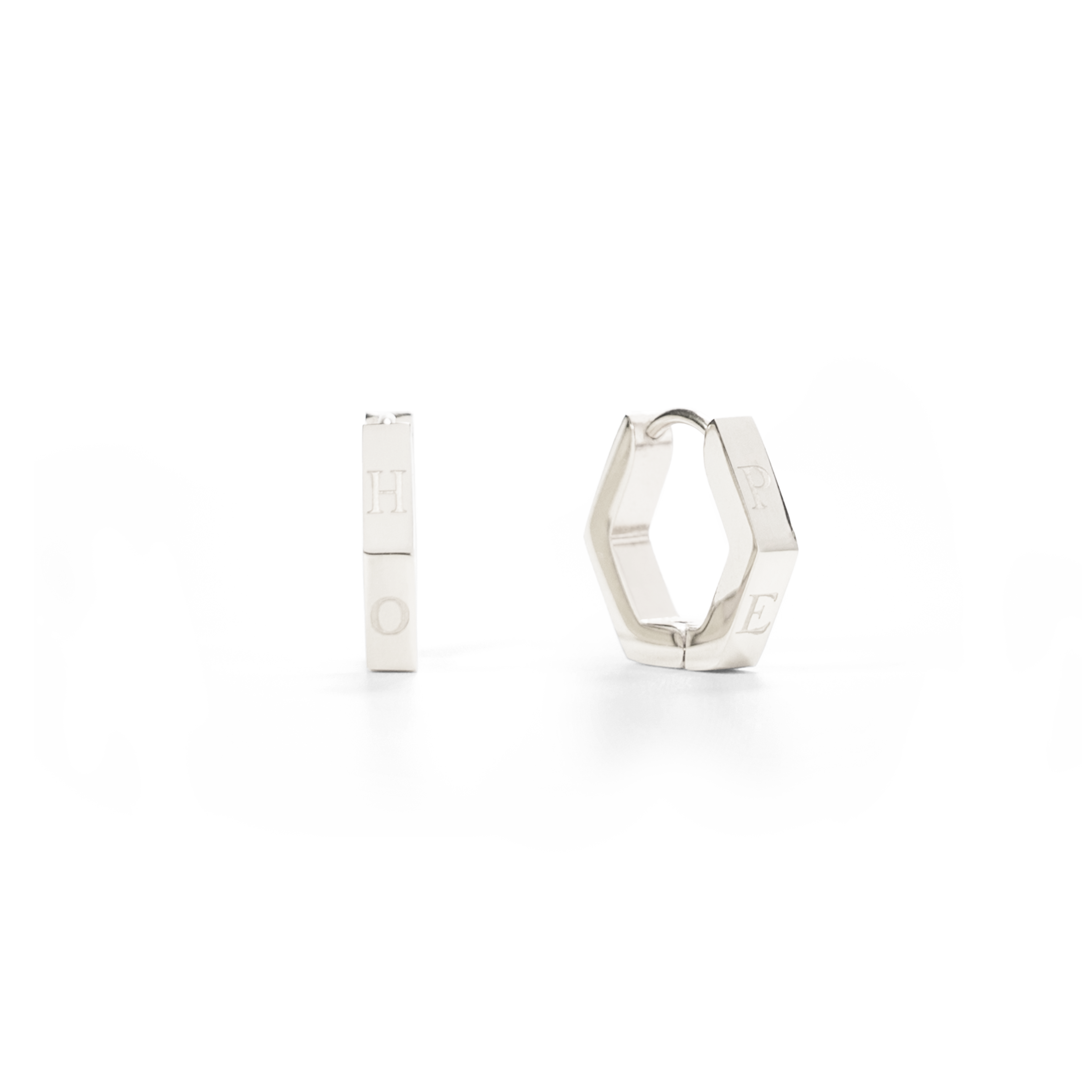 Hope in a Hexagon Huggie Earrings