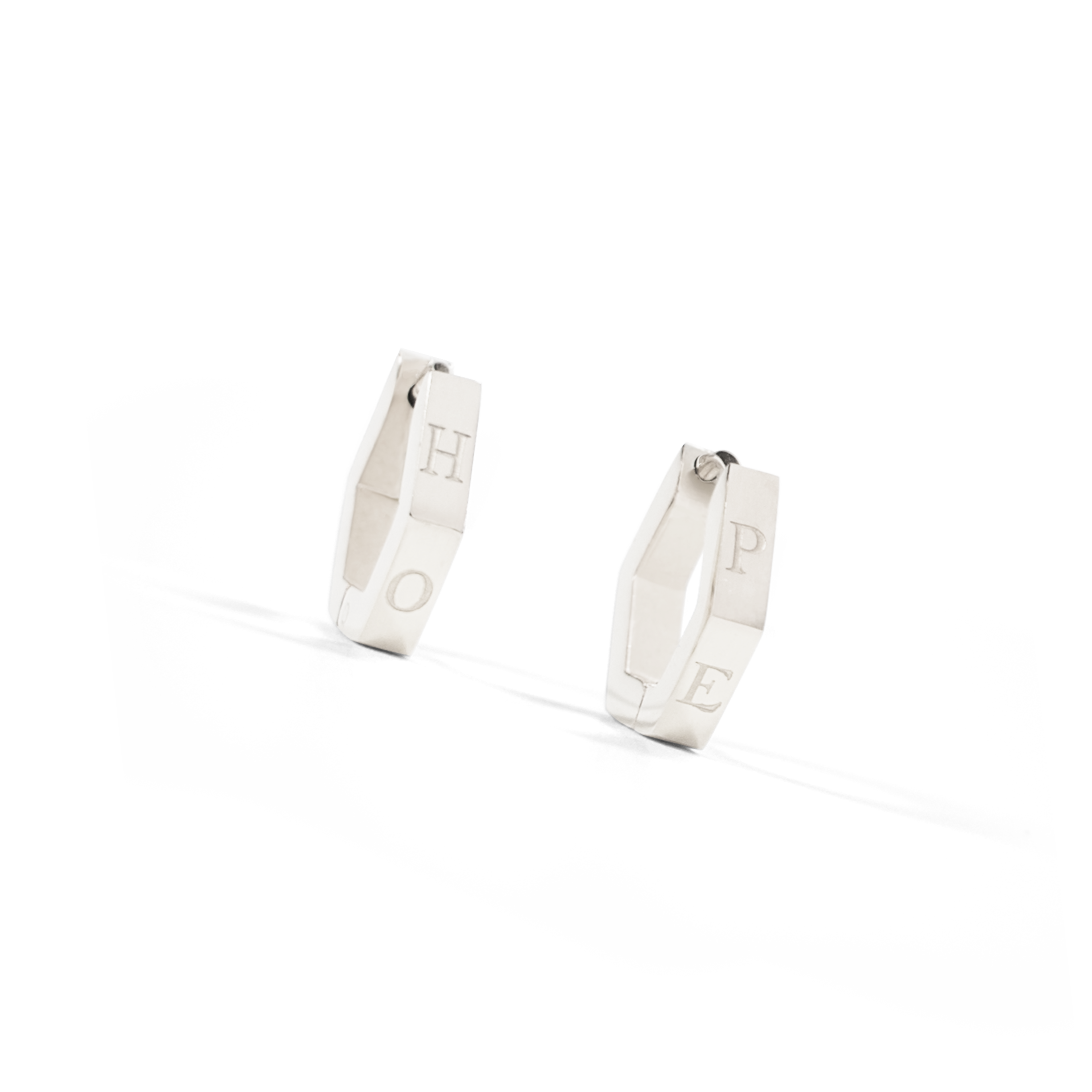 Hope in a Hexagon Huggie Earrings