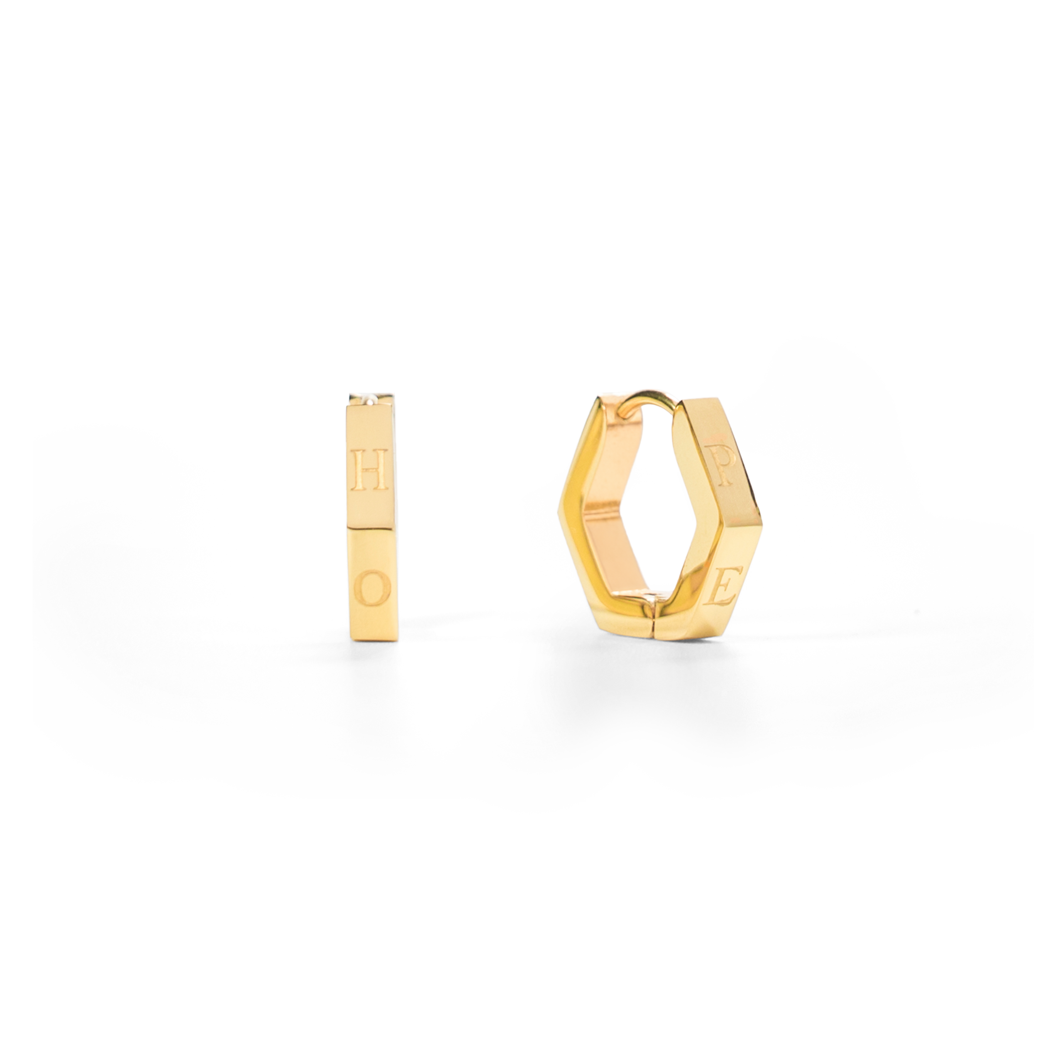 Hope in a Hexagon Huggie Earrings