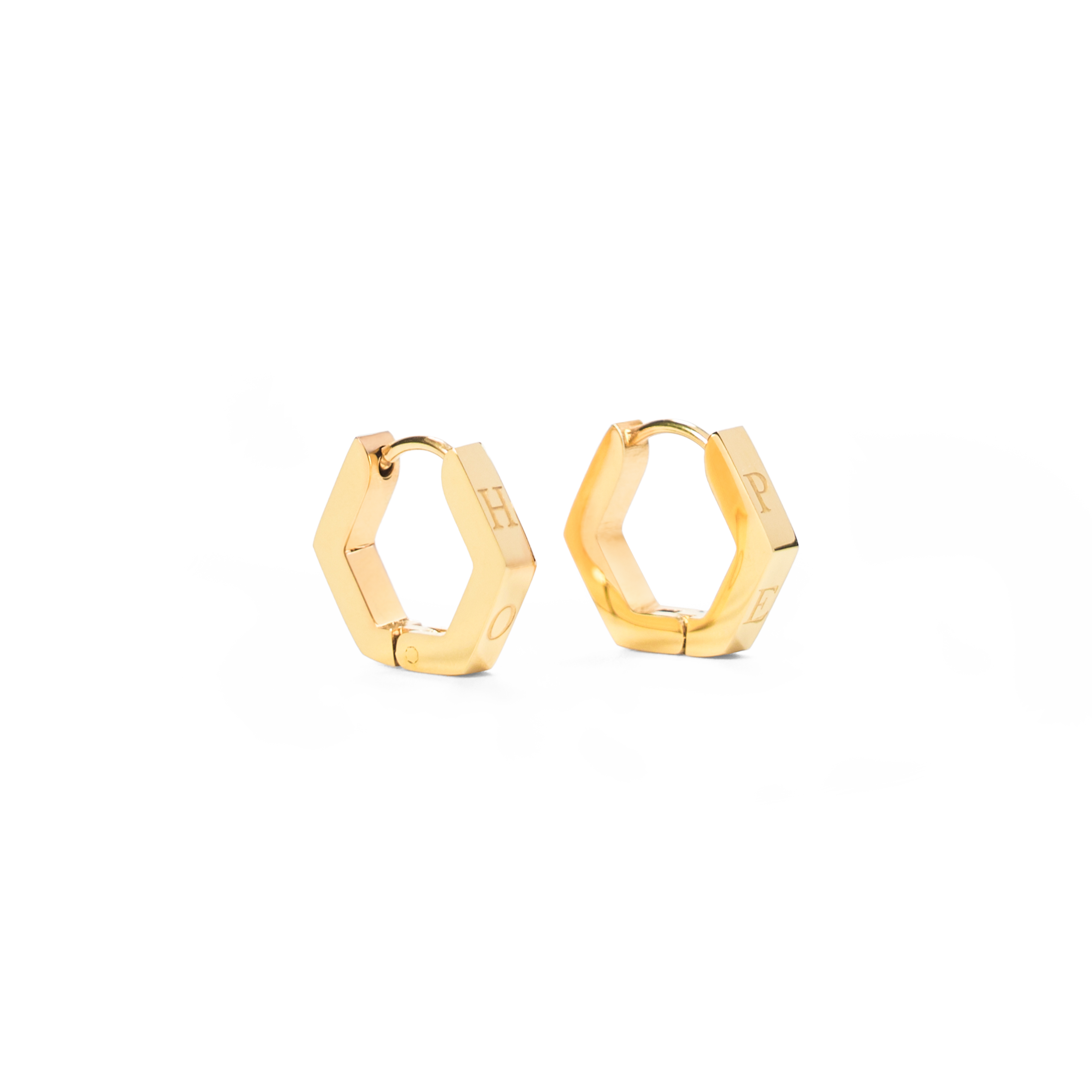 Hope in a Hexagon Huggie Earrings