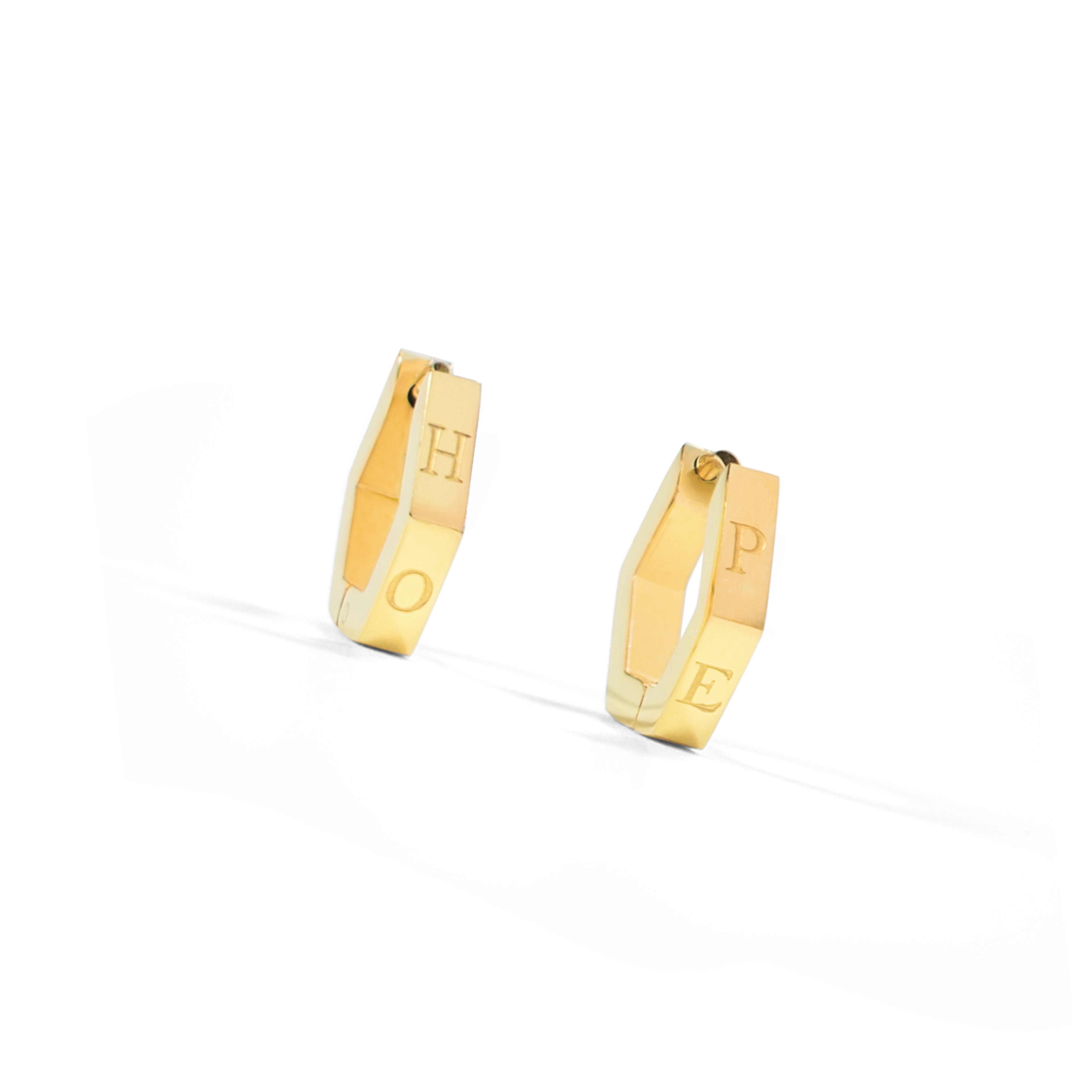 Hope in a Hexagon Huggie Earrings