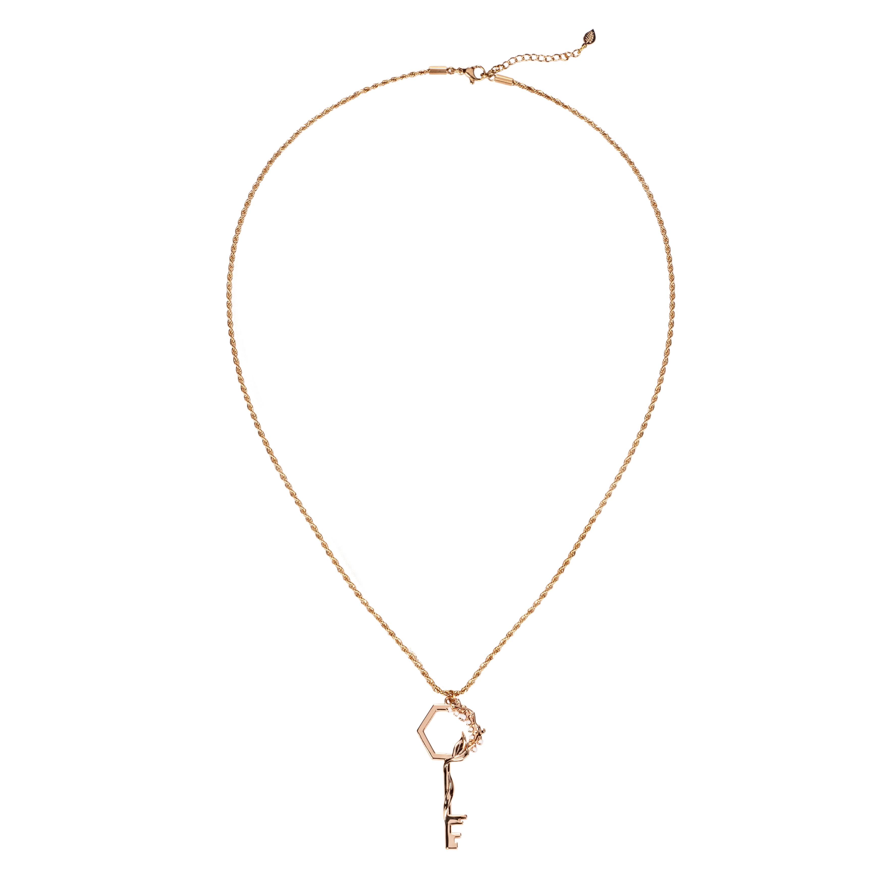 Floral Key Necklace - Rose Gold