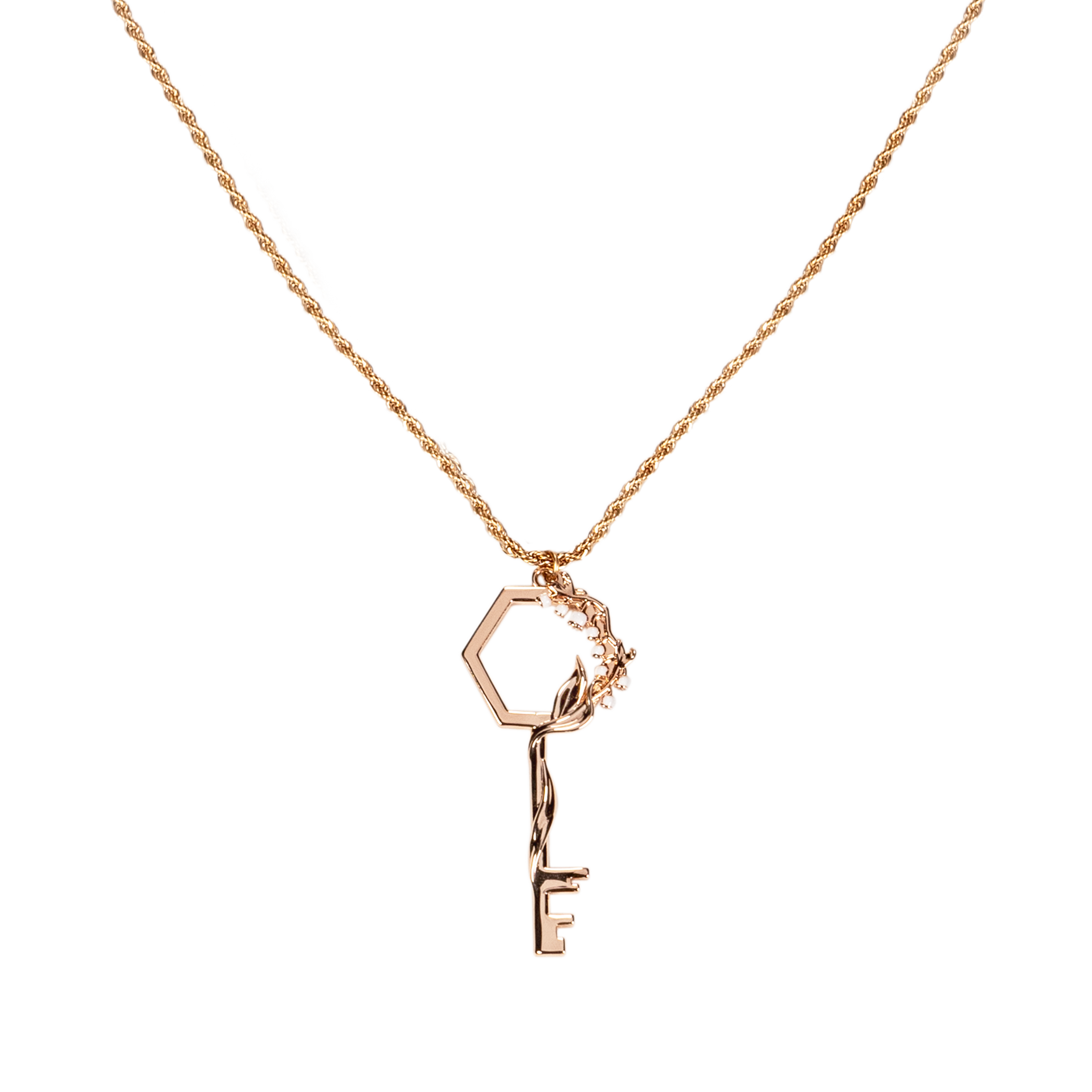 Floral Key Necklace - Rose Gold